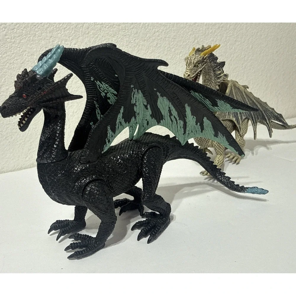 2 Battleing‎ Dragon Figures Medieval Fantasy Toys Posable Moveing Head Legs D&D